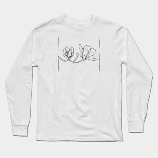 Magnolia Flowers Line Drawing - Black Long Sleeve T-Shirt